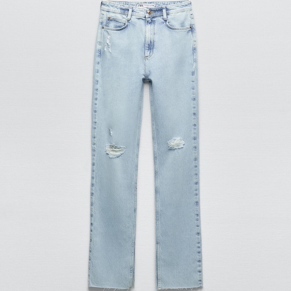 Light Blue Flare with Cut Distressed Women's Jeans